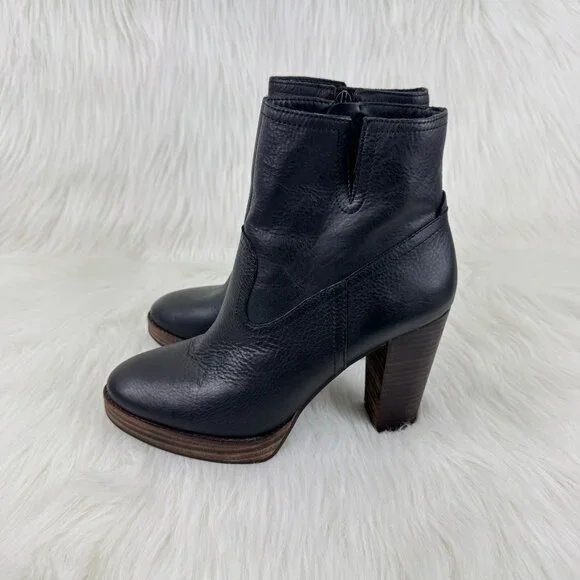 Wmns Lucky Brand Quintei Leather Zipper Western Ankle Boots Booties Sz 8.5M Blk - Picture 6 of 13